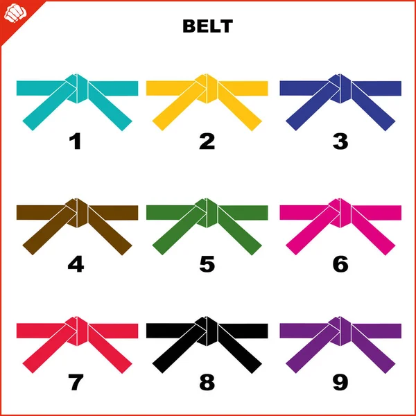 Cintos coloridos para conjunto de quimono artes marciais, karatê dogi, bjj, judô, taekwondo, hapkido, karatê . —  Vetores de Stock