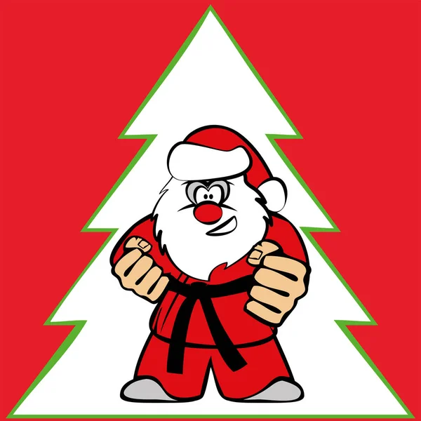 Nowy rok i Merry Christmas Martial arts Karate Santa fighter w scena sylwetka czerwony kimono. Wektor. EPS. — Wektor stockowy