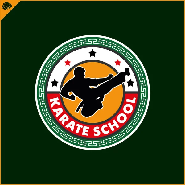 Karate high kick emblem. Martial art colored simbol design. Vector, EPS.