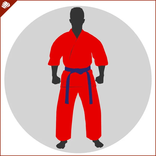 Karate Emblem. Hierogliph kyokushinkai übersetzt Weg neues Karate. Kampfkunst kreatives farbiges Simulationsdesign. — Stockvektor