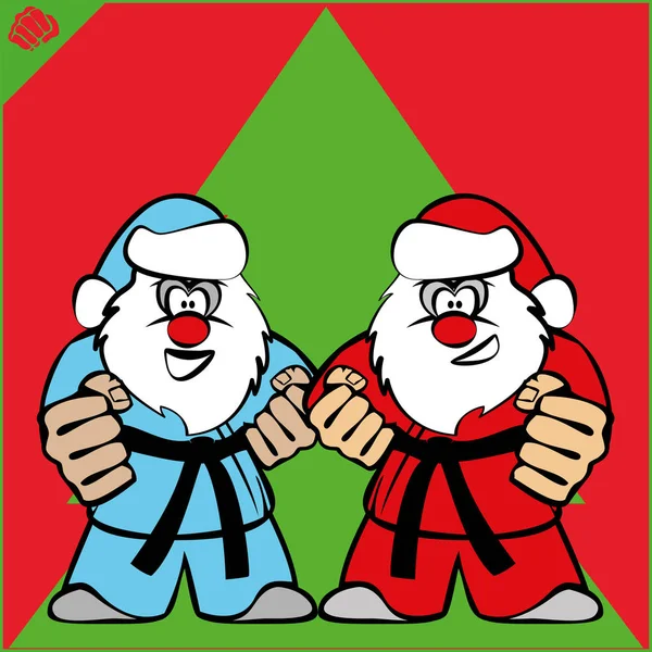 Nowy rok i Merry Christmas Martial arts Karate Santa fighter w scena sylwetka czerwony kimono. Wektor. EPS. — Wektor stockowy