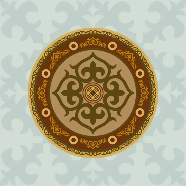 Shield of the Kazakh warrior, the Mongol. Asian National Sora in a circle. Steppe motifs — 스톡 벡터