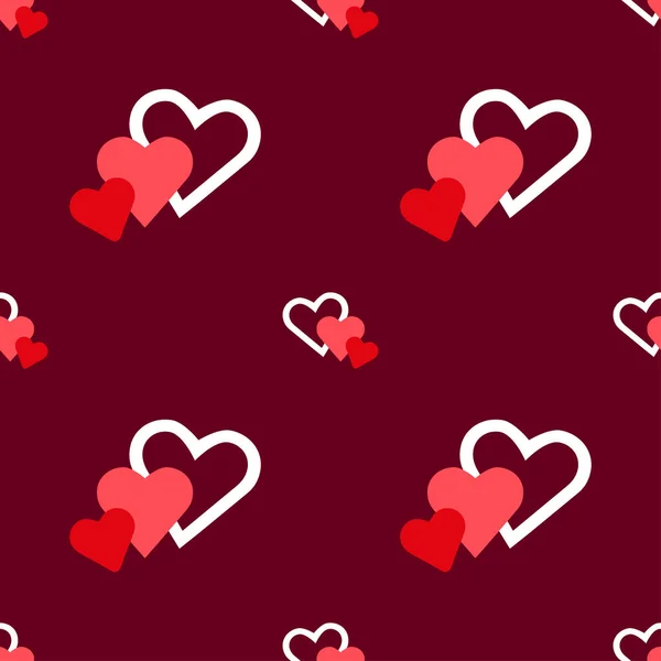 Valentine day red hearts background, vector seamless pattern — Stock Vector