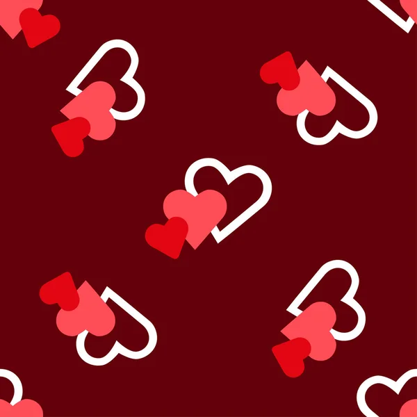 Valentine day red hearts background, vector seamless pattern — Stock Vector