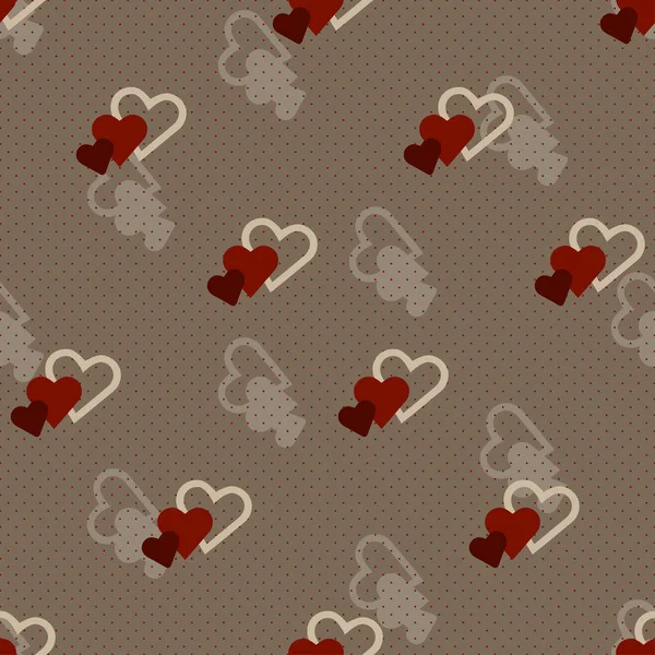 バレンタインデーレッドハートの背景ベクトルシームレスなパターン — ストックベクタ