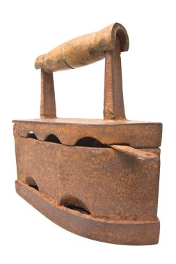 Beyaz arka planda izole edilmiş eski bir Rus paslı demiri..