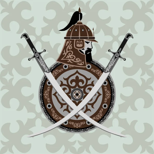 Orta Asyalı savaşçı göçebeler, karikatür tarzında izole edilmiş vektör çizimleri. Kazakistan.