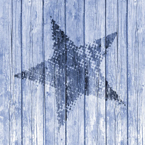 Blue Grunge Star On Old Wood — Stock Photo, Image