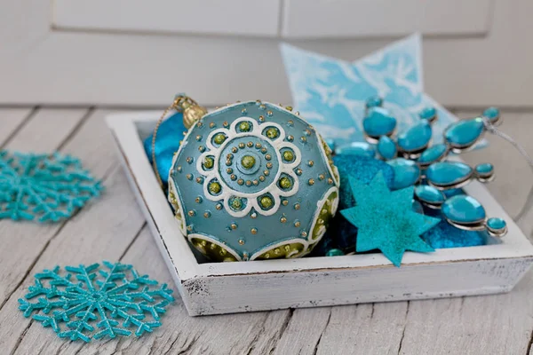 Close Up Of Blue turquoise Christmas ornaments — Stock Photo, Image