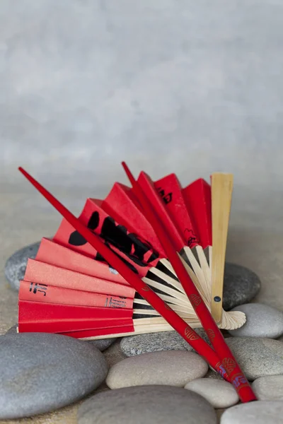 Still Life With Chop Sticks And Red Paper Fan — Stock Photo, Image