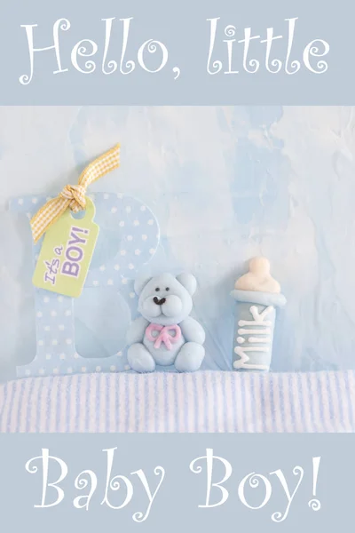 Niebieski Hello Little Baby Boy Design — Zdjęcie stockowe