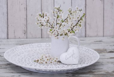 White Cherry Blossom Bouquet With Heart