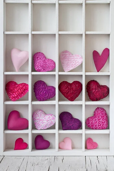Coleção de coração em caixa de madeira — Fotografia de Stock