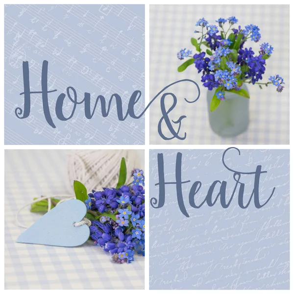 Blue Spring Collage Home And Heart — 스톡 사진