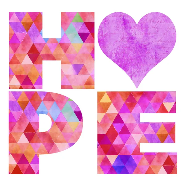 Word Hope Bold Letters Watercolor Design Letter Heart Shaped Great — Stock Photo, Image