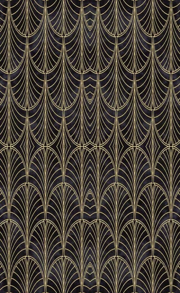 艺术装饰风格的无缝花纹瓷砖 在黑色上有典雅的金色效果 — 图库照片