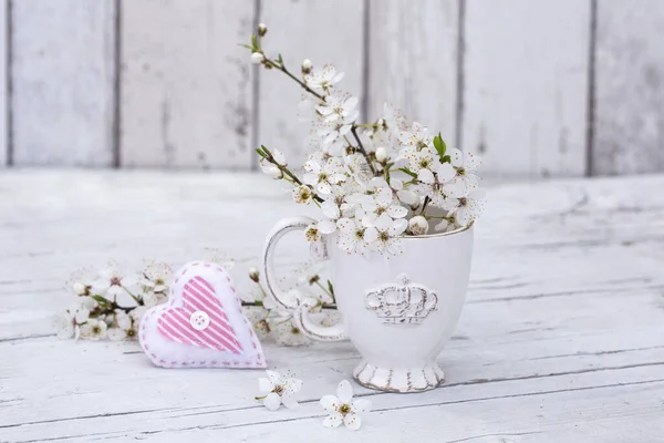 Fiore di ciliegio bianco e cuore — Foto Stock