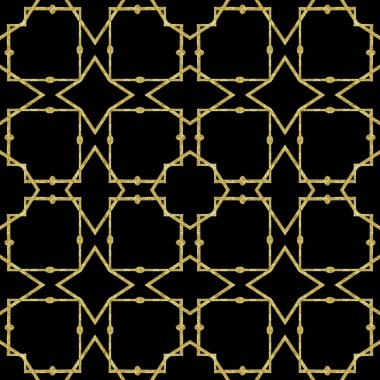 Siyah zemin üzerinde altın çizgili tekrar eden desenli karo, kumaş için zarif doku, hediye ambalaj kağıdı, duvar kağıdı, yapıştırma kitabı, ev dekorasyonu ve diğer birçok ürün.
