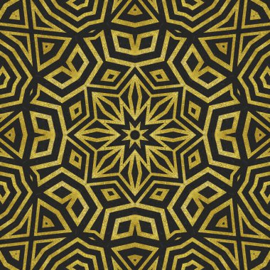 Bir Art Deco 'da kusursuz desenli fayanslar siyah üzerinde zarif altın etkisi olan bir tarz, kumaş için zarif bir doku, hediye ambalajı kağıdı, duvar kağıdı, hatıra defteri, ev dekorasyonu ve diğer birçok ürün.