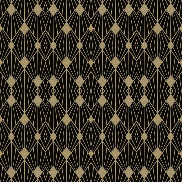 ブラックにエレガントなゴールド効果を持つスタイルのようなアール デコのシームレスなパターンタイル — ストック写真