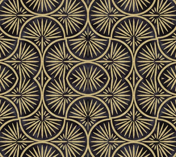ブラックにエレガントなゴールド効果を持つスタイルのようなアール デコのシームレスなパターンタイル — ストック写真