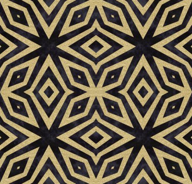 Bir Art Deco 'da kusursuz desenli fayanslar. Siyah üzerinde zarif altın etkisi olan bir tarz.