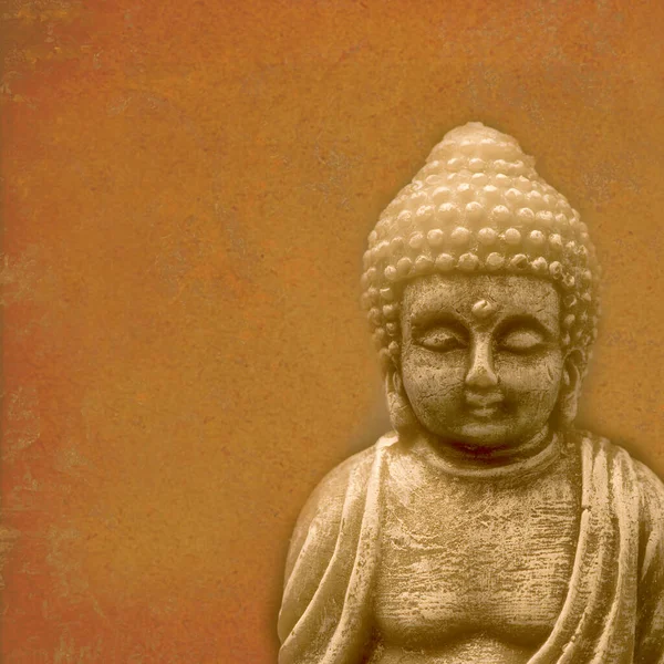 Buddha Statue Orange Background Perfect Spiritual Image All Who Interested — Stock Photo, Image