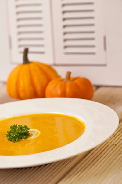 Pumpkin Soup White Shutters — Stock Photo, Image