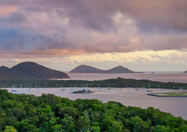 Britse Maagdeneilanden Caribische Zonsondergang Gevangen Vanaf Great Camanoe Island Het — Stockfoto