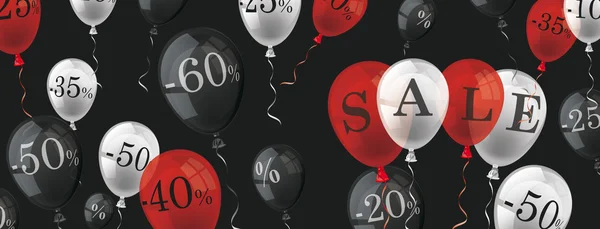 Farbige Luftballons mit Prozentzahlen und Textverkauf — Stockvektor