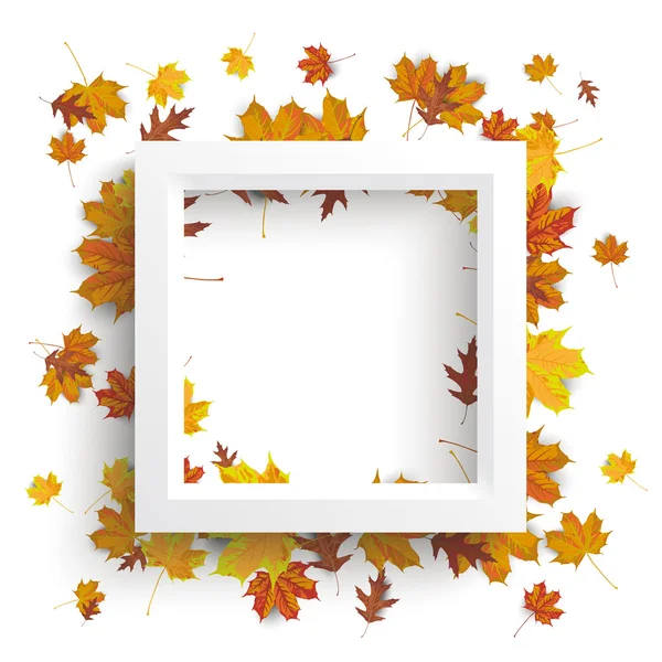 Біла рамка з осіннім листям — стоковий вектор
