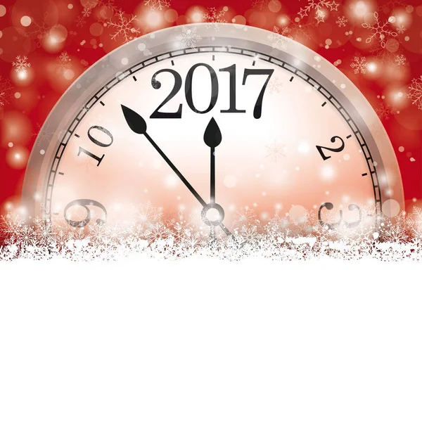 Rojo Navidad tarjeta cubierta invierno copos de nieve reloj 2017 — Archivo Imágenes Vectoriales