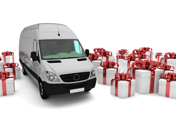 Delivery van with gift cartons — Stock Photo, Image