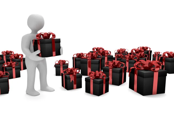 Cartoon character with black gifts — Stock Photo, Image