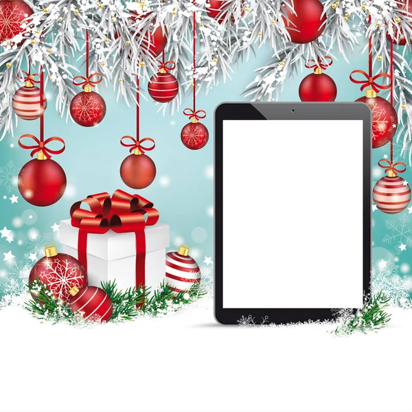 Tablet ile Noel arka plan — Stok Vektör