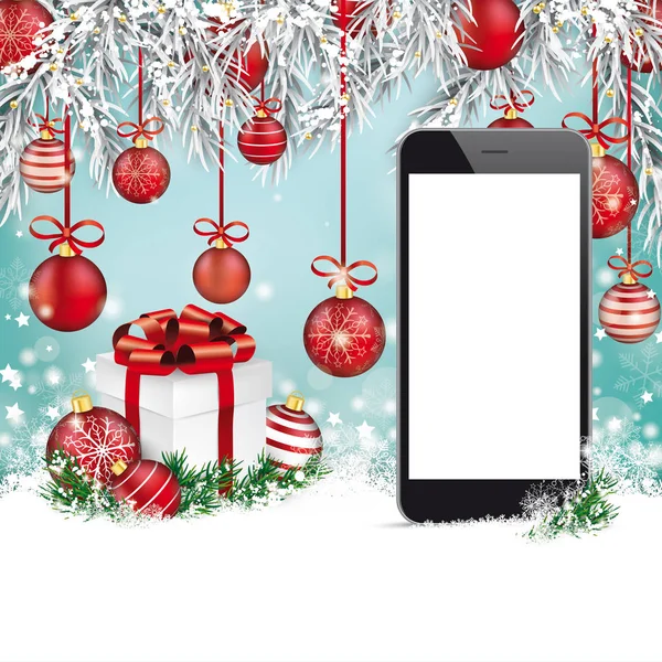Christmas background with smartphone — Stock Vector