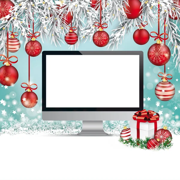 Christmas background with monitor — Stock Vector