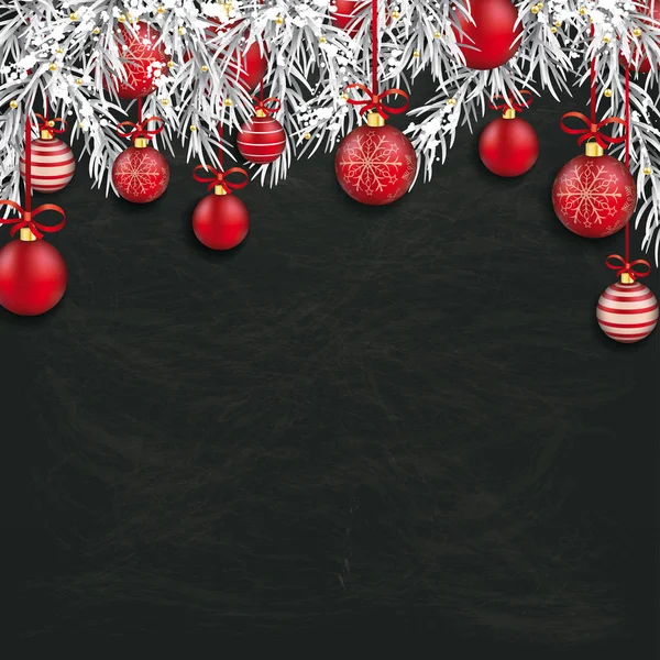 Röda julgranskulor på svarta tavlan — Stock vektor