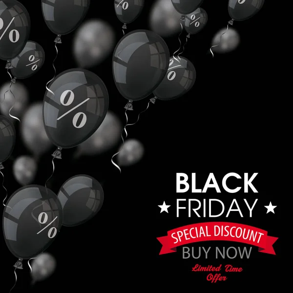 Black Friday schwarze Luftballons — Stockvektor