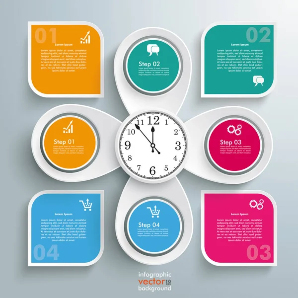 Infografía con reloj, círculos — Vector de stock