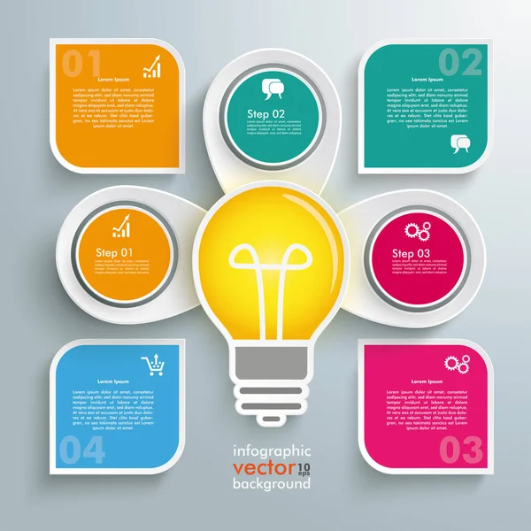 Infografica con lampadina, cerchi — Vettoriale Stock