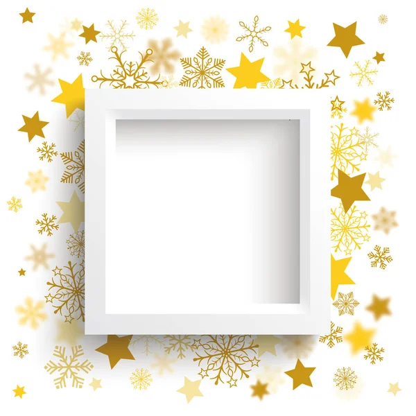Marco blanco con copos de nieve dorados — Archivo Imágenes Vectoriales