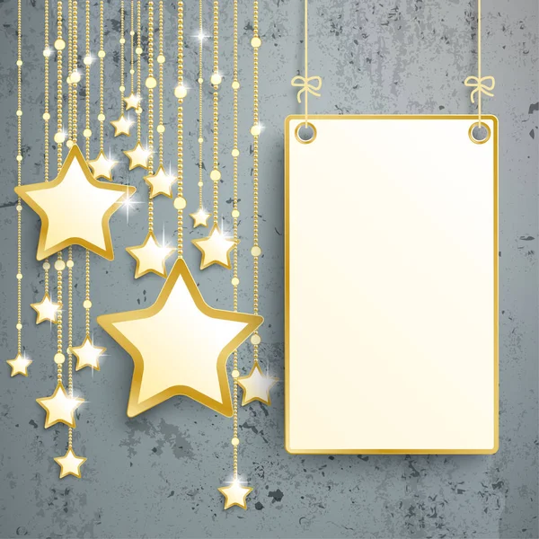 Golden stars with hanging board — Stock Vector