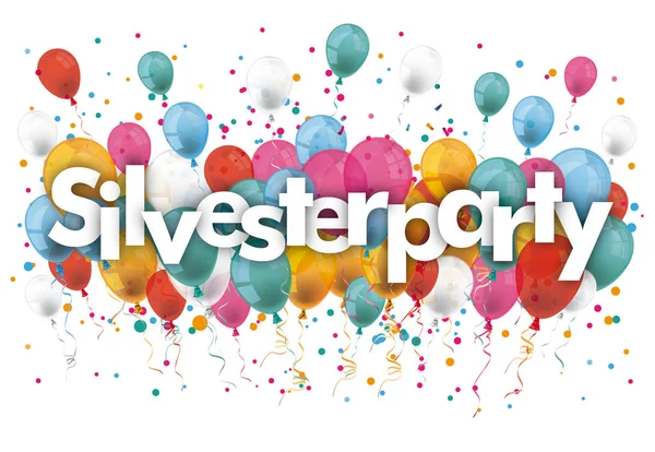 Text silvesterparty mit bunten Luftballons — Stockvektor