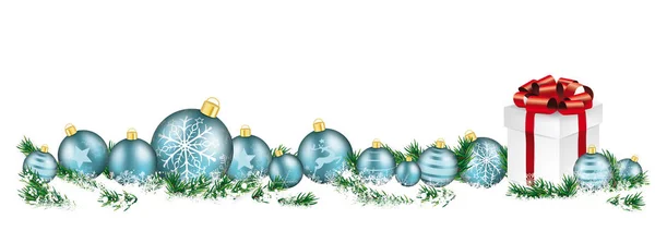 Cyan christmas baubles with twigs — Stock Vector