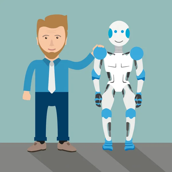Empresario robot de dibujos animados con hombre de negocios — Vector de stock