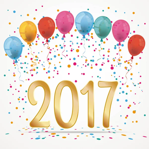 2017 com balões e confetes — Vetor de Stock