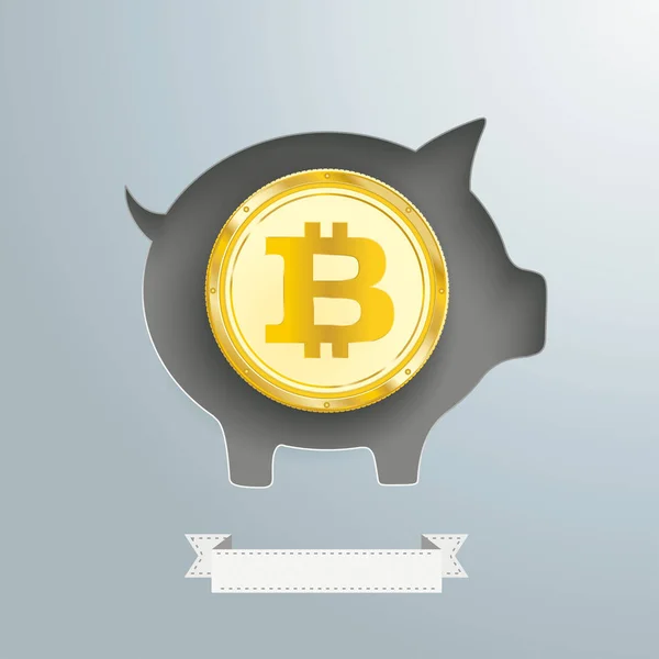 Piggy Bank Golden Bitcoin Moeda — Vetor de Stock