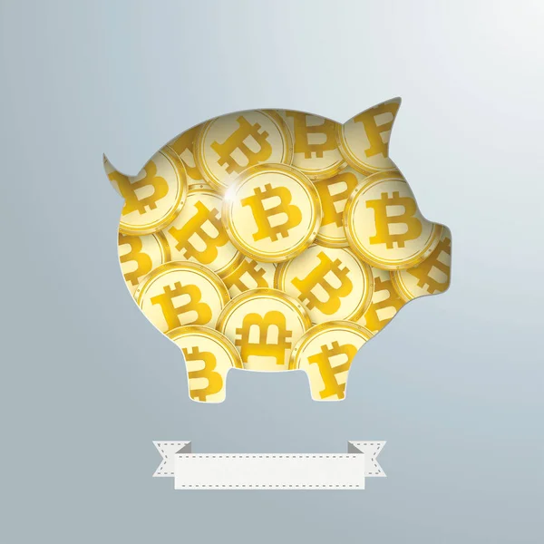 Piggy Bank gouden Bitcoin munten — Stockvector