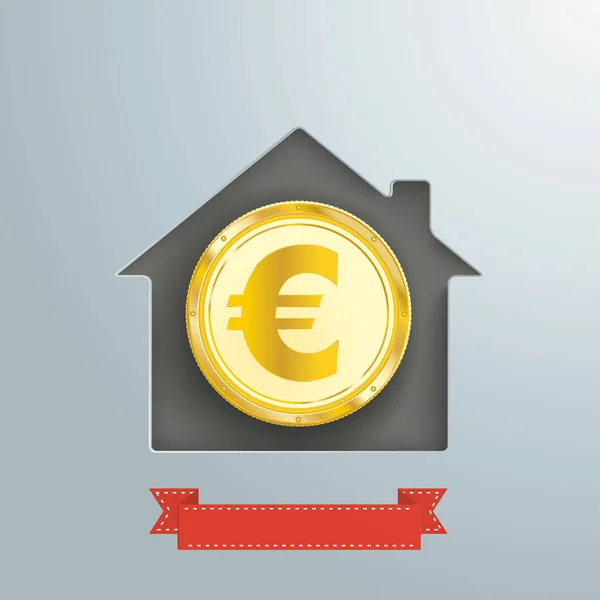 Buco di casa con moneta d'euro dorata — Vettoriale Stock